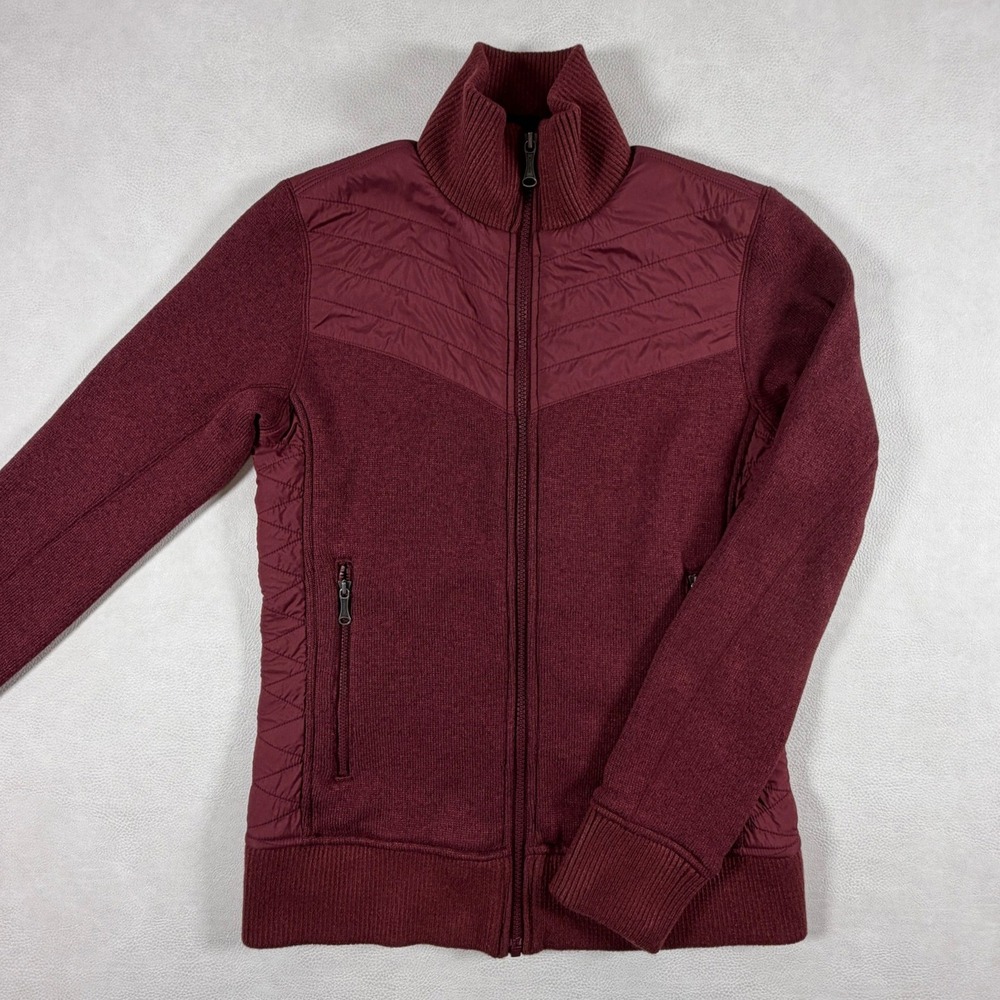 Marmot Womens Small Hybrid Knit Quilted Full Zip Jacket Burgundy A89570